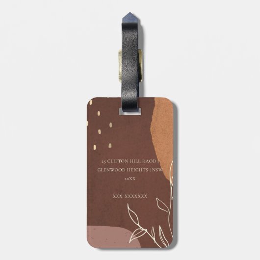 エレガント抽象芸術さび茶色のオレンジ色の葉の葉 ラゲッジタグ (裏面縦)