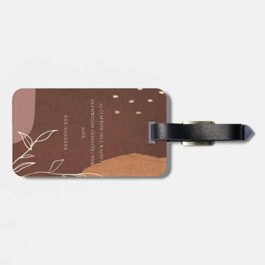 エレガント抽象芸術さび茶色のオレンジ色の葉の葉 ラゲッジタグ (裏面横)