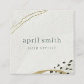 エレガント抽象芸術アイボリーブラック金ゴールドQRコード スクエア名刺 (正面)