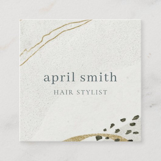 エレガント抽象芸術アイボリーブラック金ゴールドQRコード スクエア名刺 (正面)