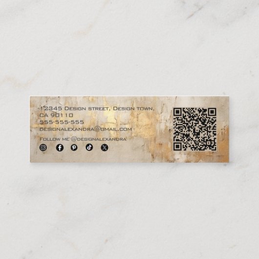 エレガント抽象芸術アイボリー金ゴールドグリッタープロフェッショナル スキニー名刺 (裏面)