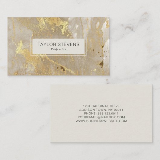エレガント抽象芸術アイボリー金ゴールド瑪瑙 名刺 (正面/裏面)