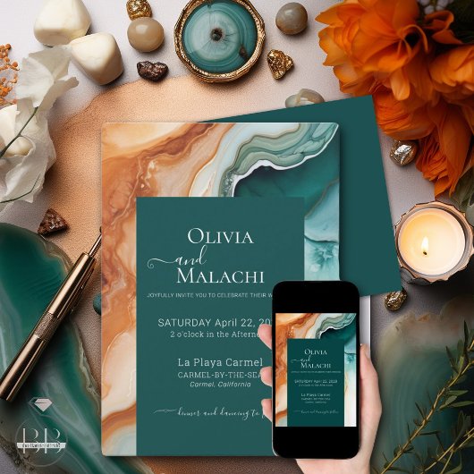 エレガント抽象芸術アモダンゲットジェイドテラコッタ 招待状