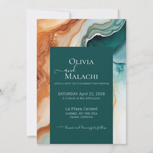 エレガント抽象芸術アモダンゲットジェイドテラコッタ 招待状 (正面)