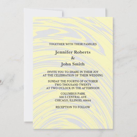 エレガント抽象芸術イエロークリーミー灰色アイボリー結婚ズ 招待状 (正面)