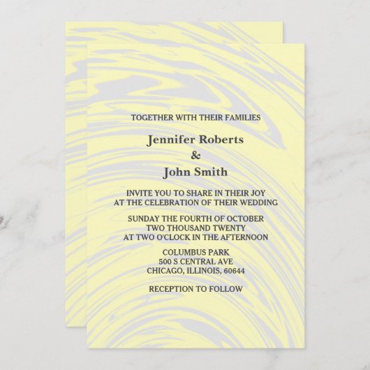 エレガント抽象芸術イエロークリーミー灰色アイボリー結婚ズ 招待状 (正面/裏面)