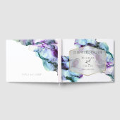 エレガント抽象芸術インジゴティール（緑がかった色）インク渦巻き ゲストブック (全面)