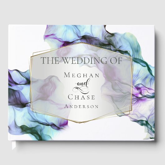 エレガント抽象芸術インジゴティール（緑がかった色）インク渦巻き ゲストブック (正面)