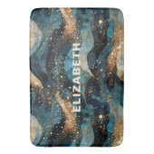 エレガント抽象芸術ウィンターネイビー金ゴールドグリッター バスマット (正面縦)