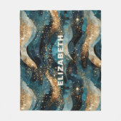 エレガント抽象芸術ウィンターネイビー金ゴールドグリッター フリースブランケット (正面)