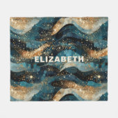 エレガント抽象芸術ウィンターネイビー金ゴールドグリッター フリースブランケット (正面(横))