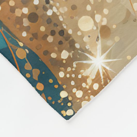 エレガント抽象芸術ウィンターネイビー金ゴールドグリッター フリースブランケット (角)