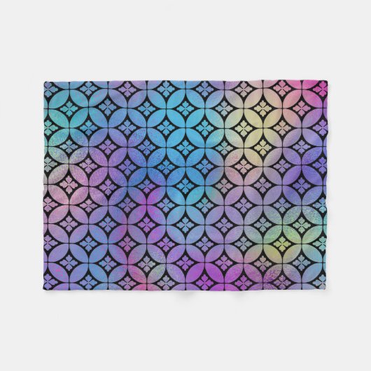 エレガント抽象芸術カラフルフローラ円パターン フリースブランケット (正面(横))