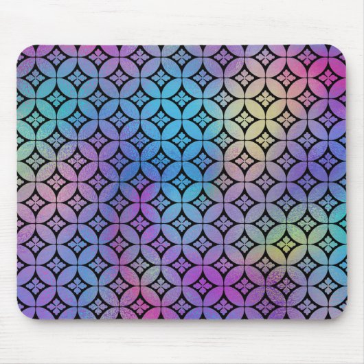 エレガント抽象芸術カラフルフローラ円パターン マウスパッド (正面)