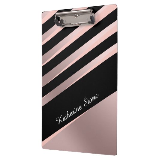 エレガント抽象芸術ガーリーバラ金ゴールド、黒とピンク クリップボード (左)