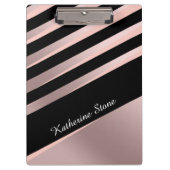 エレガント抽象芸術ガーリーバラ金ゴールド、黒とピンク クリップボード (正面)