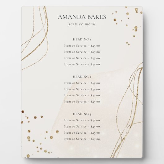 エレガント抽象芸術グリッターアイボリー金ゴールド価格サービス フォトプラーク (正面)