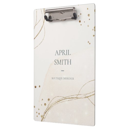 エレガント抽象芸術グリッターアイボリー金ゴールド水彩 クリップボード (左)