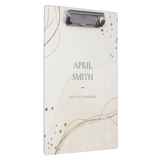 エレガント抽象芸術グリッターアイボリー金ゴールド水彩 クリップボード (右)