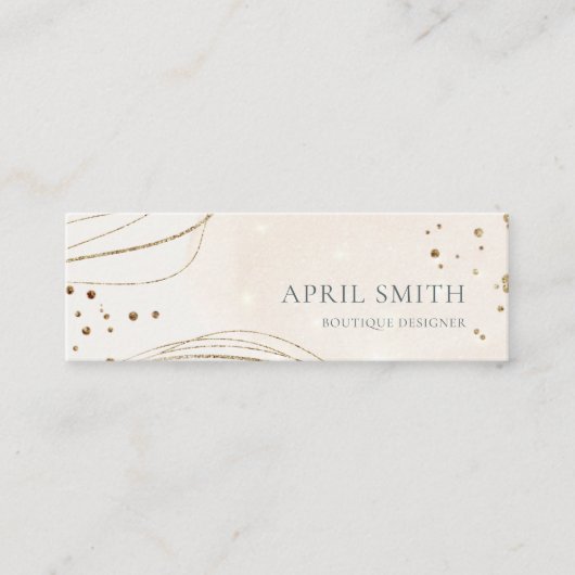 エレガント抽象芸術グリッターアイボリー金ゴールド水彩 スキニー名刺 (正面)