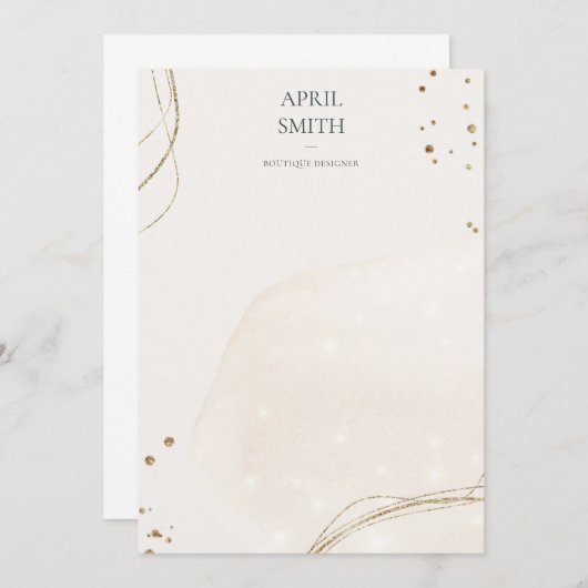 エレガント抽象芸術グリッターアイボリー金ゴールド水彩 ノートカード (正面/裏面)