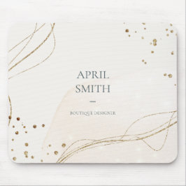 エレガント抽象芸術グリッターアイボリー金ゴールド水彩 マウスパッド