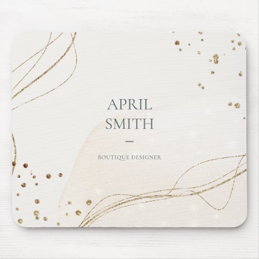 エレガント抽象芸術グリッターアイボリー金ゴールド水彩 マウスパッド (正面)