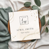 エレガント抽象芸術グリッターアイボリー金ゴールドQRコードロゴ スクエア名刺