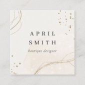 エレガント抽象芸術グリッターアイボリー金ゴールドQRコード スクエア名刺 (正面)