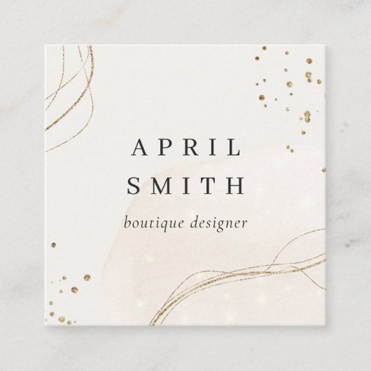 エレガント抽象芸術グリッターアイボリー金ゴールドQRコード スクエア名刺 (正面)