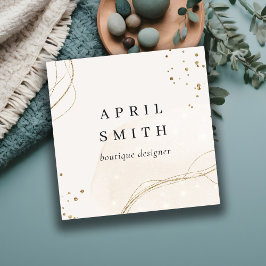 エレガント抽象芸術グリッターアイボリー金ゴールドQRコード スクエア名刺