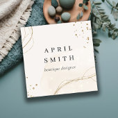 エレガント抽象芸術グリッターアイボリー金ゴールドQRコード スクエア名刺