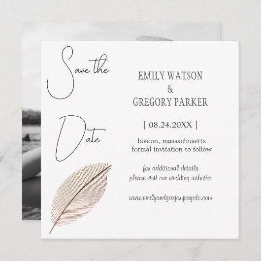 エレガント抽象芸術シートのミニマル救写真 セーブザデート (正面/裏面)