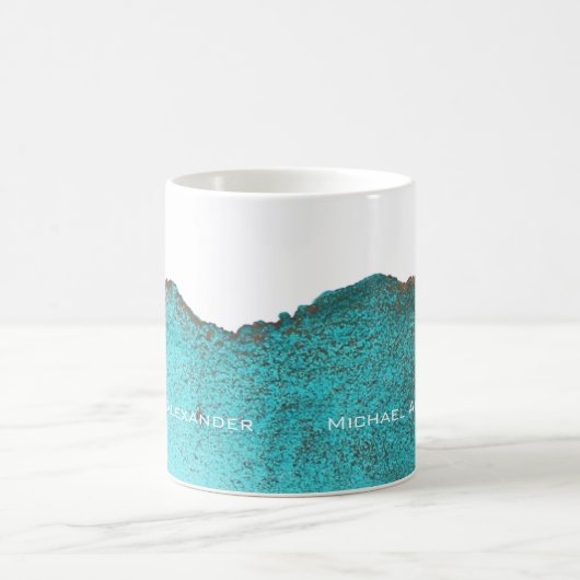 エレガント抽象芸術ターコイズ金ゴールドインクアーク コーヒーマグカップ (中央)