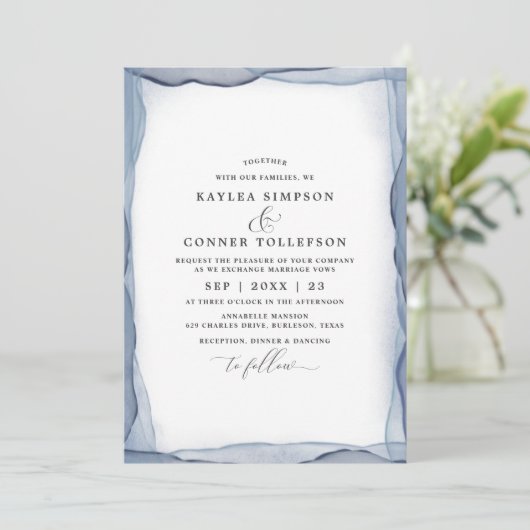 エレガント抽象芸術ダスティブルー結婚ズの水色 招待状 (スタンド正面)