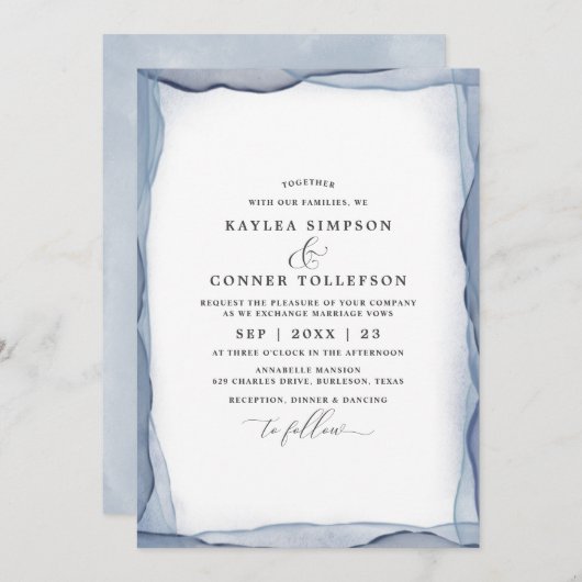 エレガント抽象芸術ダスティブルー結婚ズの水色 招待状 (正面/裏面)