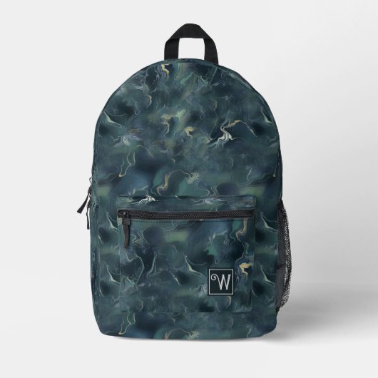 エレガント抽象芸術ダークグリーン絞り染めパターン プリントバックパック (正面)
