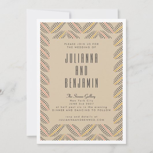 エレガント抽象芸術ドットのパターン砂結婚黒 招待状 (正面)