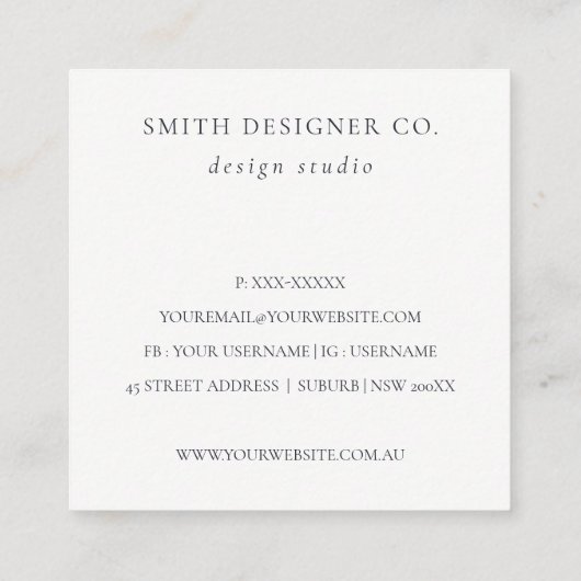 エレガント抽象芸術ネイビーブルーアガテ金ゴールド水彩 スクエア名刺 (裏面)