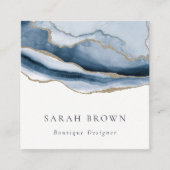エレガント抽象芸術ネイビーブルーアガテ金ゴールド水彩 スクエア名刺 (正面)