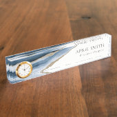 エレガント抽象芸術ネイビーブルーアガテ金ゴールド水彩 デスクネームプレート (側面)