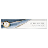 エレガント抽象芸術ネイビーブルーアガテ金ゴールド水彩 デスクネームプレート (正面)