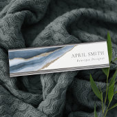 エレガント抽象芸術ネイビーブルーアガテ金ゴールド水彩 デスクネームプレート