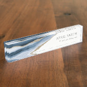 エレガント抽象芸術ネイビーブルーアガテ金ゴールド水彩 デスクネームプレート (側面)