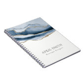 エレガント抽象芸術ネイビーブルーアガテ金ゴールド水彩 ノートブック (右側)