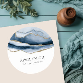 エレガント抽象芸術ネイビーブルーアガテ金ゴールド水彩 ラウンドシール