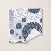 エレガント抽象芸術ネイビーブルーダリア花模様 バスタオルセット (ウォッシュタオル)