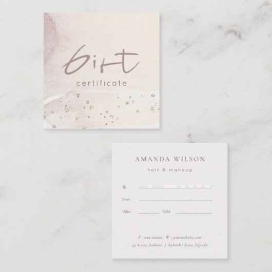 エレガント抽象芸術バラ金ゴールド紫のギフト証明書 スクエア名刺 (正面/裏面)