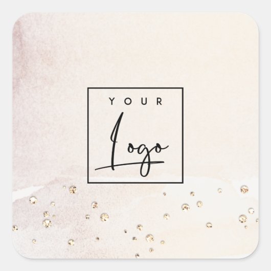 エレガント抽象芸術バラ金ゴールド紫色の水色ロゴ スクエアシール (正面)