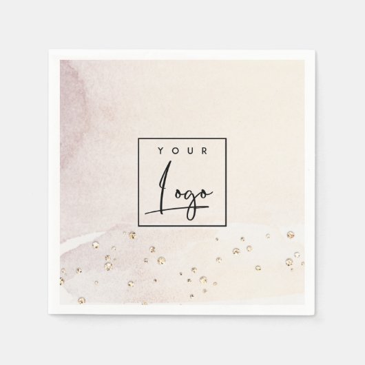 エレガント抽象芸術バラ金ゴールド紫色の水色ロゴ スタンダードカクテルナプキン (正面)